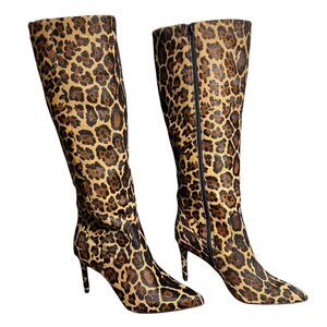 ANTONIO MELANI Leopard Print Knee-High Heeled Boots - Brown Black